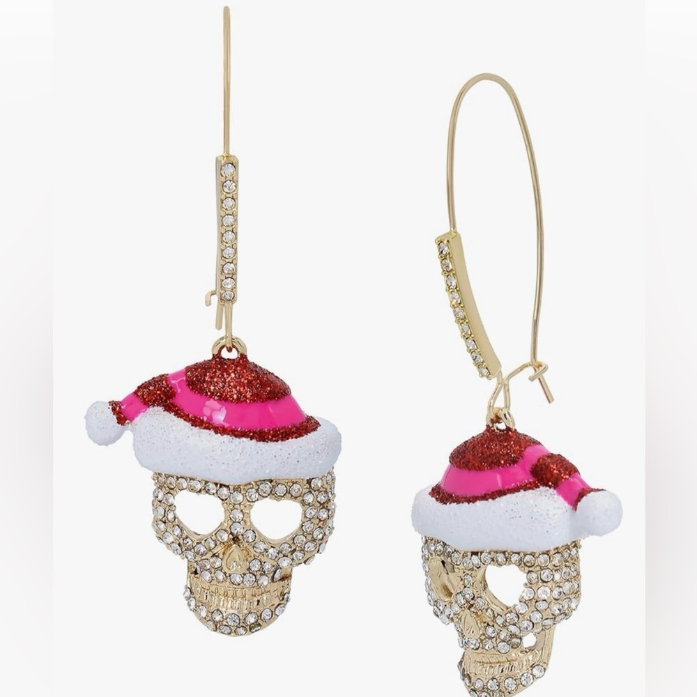 Betsey Johnson Womens Santa Skull Dangle Earrings